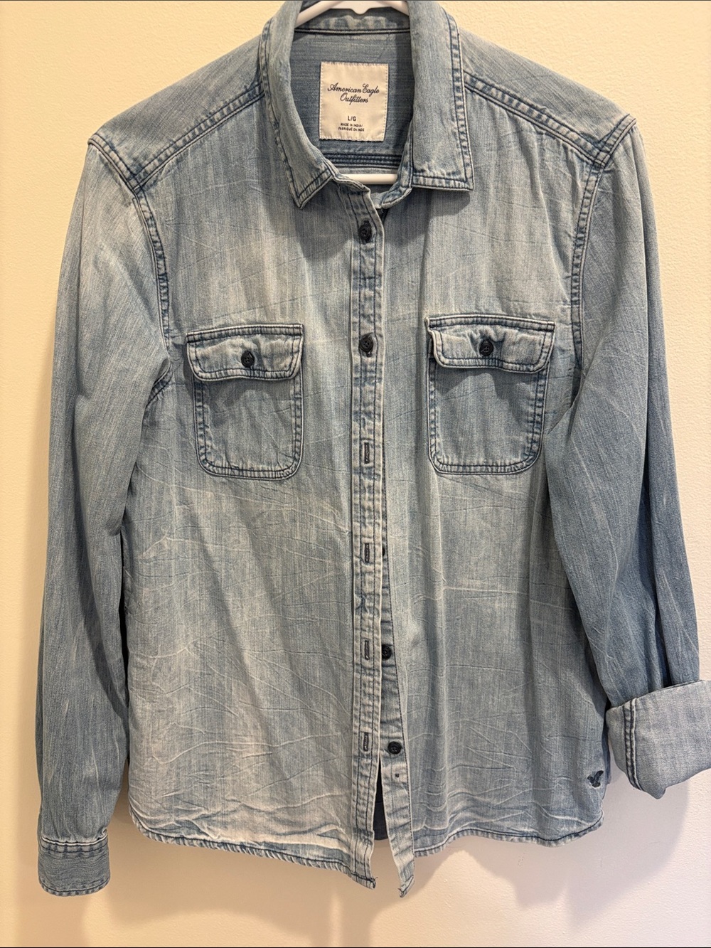American Eagle Outfitters Light Blue Denim Button-Up Shirt
